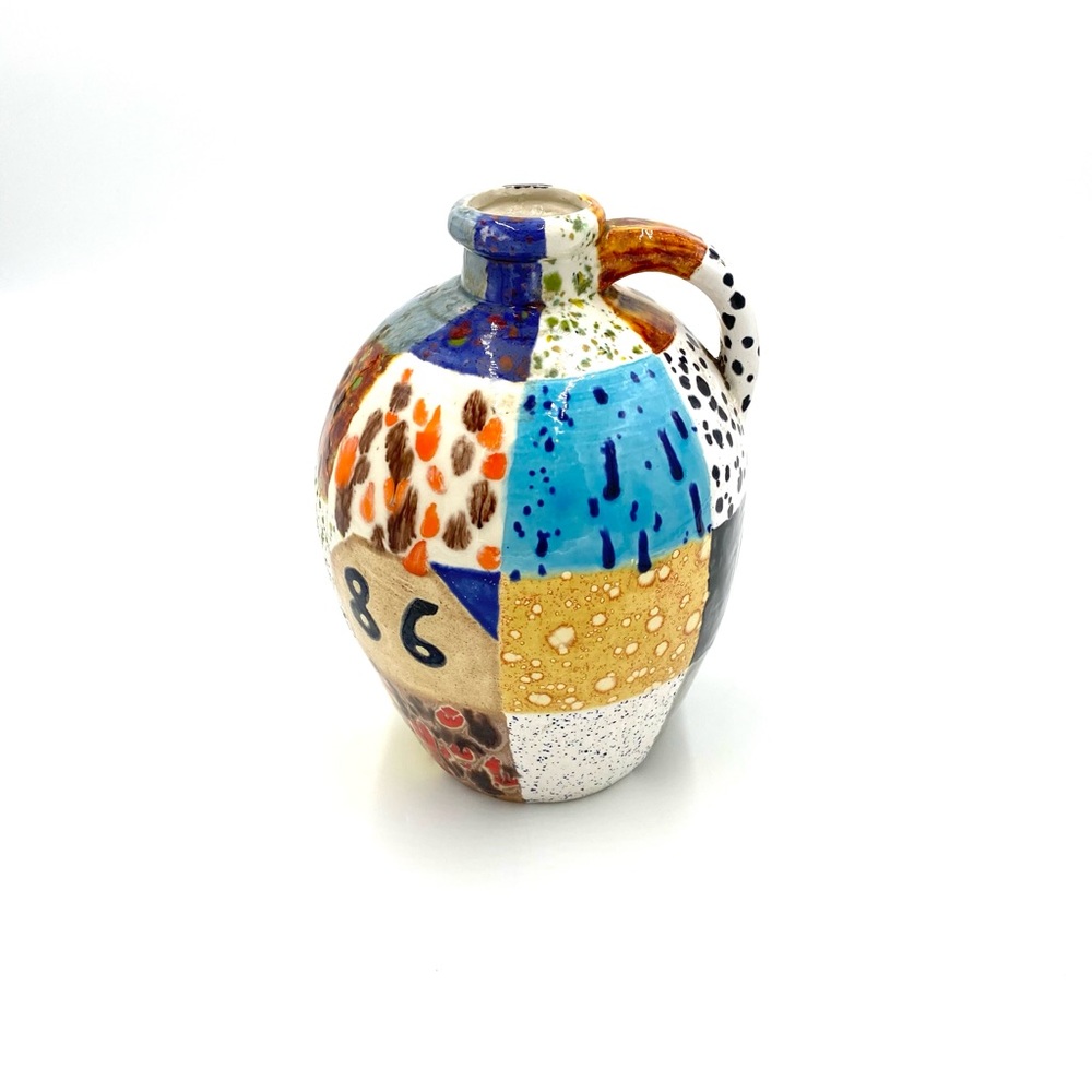 Vintage Ceramic Vase Jug 1986 multi color With Handle.
